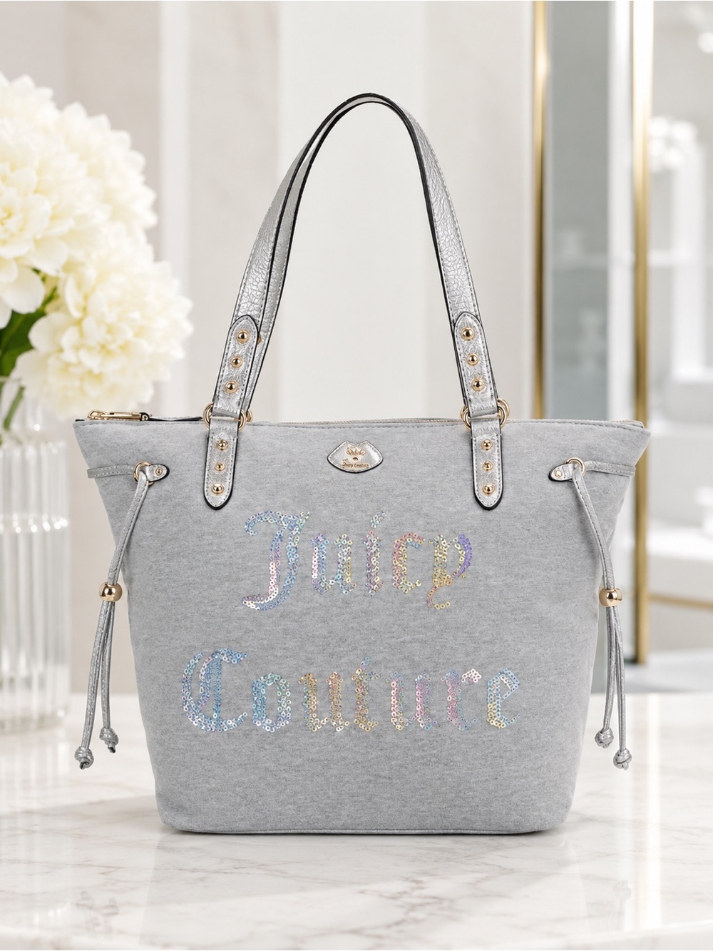 Juicy Couture Gray Sequin Tote Bag Y2K Glam Shoulder Purse NWT